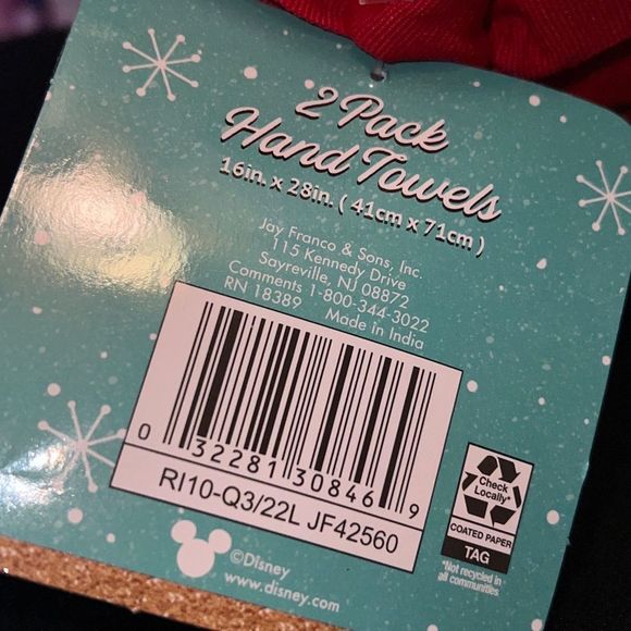 New Disney Mickey Minnie Mouse Christmas Red 2Pack‎ Bathroom Kitchen Hand Towels - Picture 3 of 4